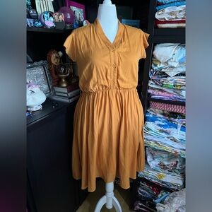 Lindy Bop Mustard Yellow Gold Flutter Sleeve dress xl uk16 us 12